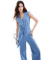 Фото #1 товара ASOS DESIGN sleeveless linen mix jumpsuit with waisted belt in blue