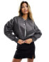 River Island cropped bomber jacket in dark grey 40 - фото #2