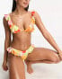 Miss Selfridge painted bright floral frill bikini top