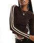 COLLUSION long sleeve v neck stripe top in brown