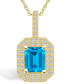 ფოტო #1 პროდუქტის Blue Topaz (2 Ct. T.W.) and Diamond (1/2 Ct. T.W.) Halo Pendant Necklace in 14K Yellow Gold