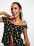 Фото #3 товара Motel buttercup print ruffle bandeau top in black