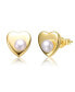 ფოტო #1 პროდუქტის Sterling Silver 14k Yellow Gold Plated with White Freshwater Pearl Heart Stud Earrings