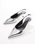 ASOS DESIGN Wide Fit Stroll slingback kitten heeled shoes in silver - SILVER