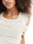 Фото #5 товара Miss Selfridge crochet frill sleeve detail open back contrast bow top in cream