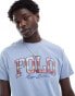 Фото #1 товара Polo Ralph Lauren check logo print t-shirt classic oversized fit in light blue