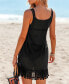 Women's Black Flounce Hem Pom-Pom Cover-Up Dress