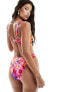 South Beach cut out marble print swimsuit in bright pink abstract print