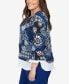 ფოტო #3 პროდუქტის Plus Size Downtown Vibe Floral Flutter Sleeve Top with Woven Trim