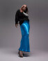 Фото #1 товара Topshop Curve satin bias midi skirt in blue