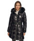 Фото #2 товара Women's Belted Faux-Fur-Trim Hooded Puffer Coat