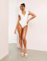 ASOS LUXE bardot swimsuit with tulle corsage strap detail in white