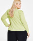 ფოტო #2 პროდუქტის Plus Size Cotton Round-Neck Pleat-Shoulder T-Shirt, Created for Macy's