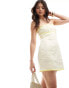 SNDYS satin bandeau mini dress with bust seam detail in butter yellow