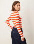 Pieces chunky ribbed knit long sleeve top in bold orange stripe