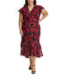 Фото #1 товара Plus Size Printed V-Neck Flutter-Sleeve Dress