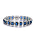 Sterling Silver with Blue Sapphire & Cubic Zirconia Rectangular Halo Cluster Link Vintage Tennis Bracelet