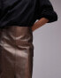 Topshop Faux leather split midi skirt in metallic bronze