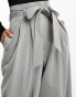 ASOS DESIGN Tall belted paperbag co-ord trouser in light grey 34 - фото #7