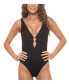 Women's Lace Overlay Ring V Neck One Piece Swimsuit