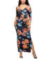 Women's Black Floral Side Slit Maxi Dress