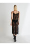 Фото #6 товара Midi Dantel Elbise Transparan İnce Askılı Fırfırlı Pencere Detaylı