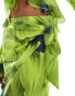 Фото #10 товара YAS tie side wrap mini skirt co-ord in lime print - MULTI