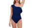 Фото #1 товара Profile by Gottex Women's Ruffle Shoulder One Piece Swimsuit Navy Size 42