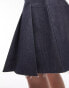 Topshop denim knee length pleated skirt in raw grey