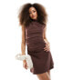 Фото #1 товара ASOS DESIGN bengaline high neck sleeveless mini dress with ruching detail in chocolate