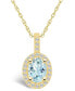 ფოტო #1 პროდუქტის Aquamarine (1-1/7 Ct. T.W.) and Diamond (1/4 Ct. T.W.) Halo Pendant Necklace in 14K Yellow Gold