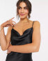 ASOS DESIGN cami maxi slip dress in high shine satin with lace up back in black