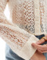 Pieces open neck lace shirt in cream