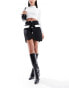 In The Style exclusive tailored contrast pocket button through mini skirt co-ord in black