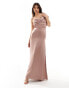 Фото #1 товара TFNC Bridesmaid satin one shoulder drape maxi dress in rose brown