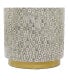 Mother of Pearl Drum Accent Table with Linear Mosaic Pattern and Gold Base