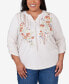 ფოტო #1 პროდუქტის Plus Size Scottsdale Falling Floral Embroidered Henley Top