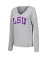 Women's Heather Gray LSU Tigers Basic Arch Long Sleeve V-Neck T-shirt