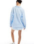 Pull&Bear oversized long sleeve linen look shirt in blue stripe