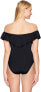 Фото #2 товара Trina Turk 177325Womens Off the Shoulder One Piece Swimsuit Black Size 10