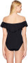 Trina Turk 177325Womens Off the Shoulder One Piece Swimsuit Black Size 10