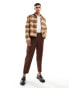 ASOS DESIGN wool look check shacket in brown Коричневый, XS - Chest 36 - фото #2