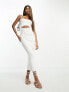 Фото #1 товара ASOS DESIGN knitted bandeau midi dress with cut out front in textured stitch in white