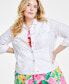 Фото #3 товара Plus Size Linen Fringe-Trim Button-Up Jacket, Created for Macy's