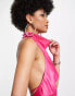 Фото #8 товара ASOS DESIGN Tall cowl neck halter midi with tie wrap waist in bright pink