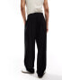 ASOS DESIGN soft tailored wide suit trousers in black seersucker Черный, W30 L32 - фото #5