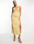 In The Style exclusive satin cowl neck tie back maxi dress in gold