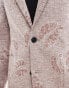 ASOS DESIGN slim linen summer weight suit jacket in beige jacquard Бежевый, Chest 38 Regular - фото #4