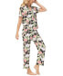 ფოტო #5 პროდუქტის Women's 2 Piece Printed Short Sleeve Notch Top with Pants Pajama Set
