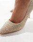 SEQWL Wide Fit pointed court shoes with rhinesone embellishment in gold